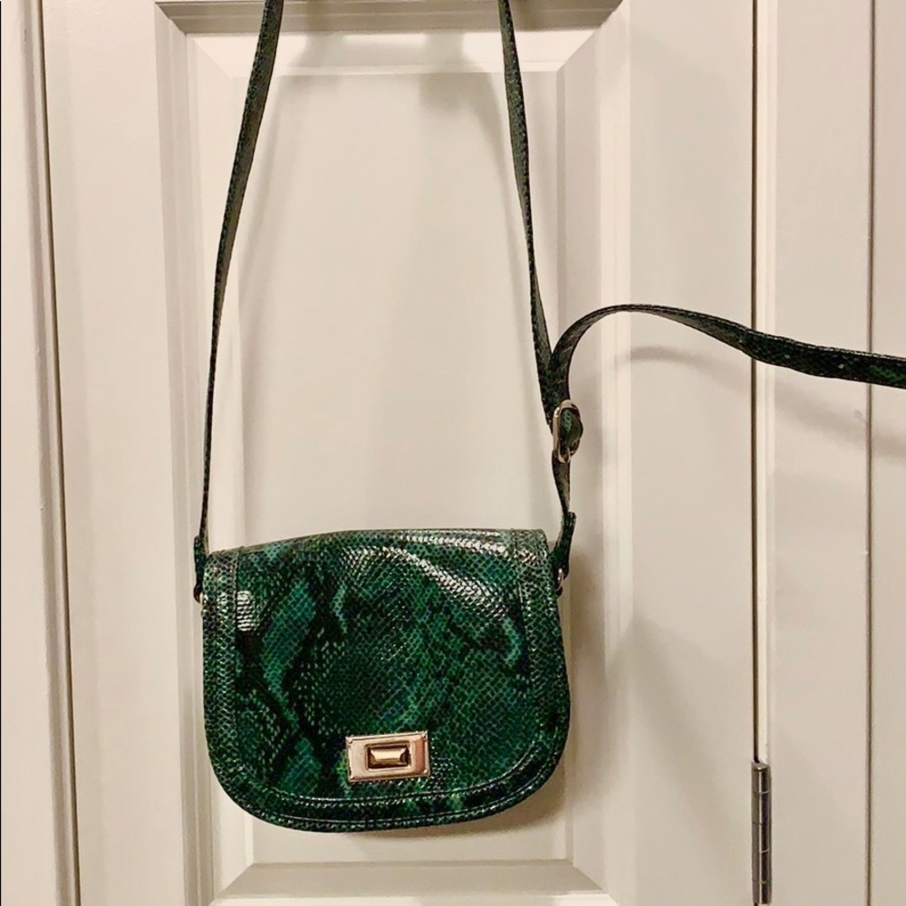 Green faux snake cross body